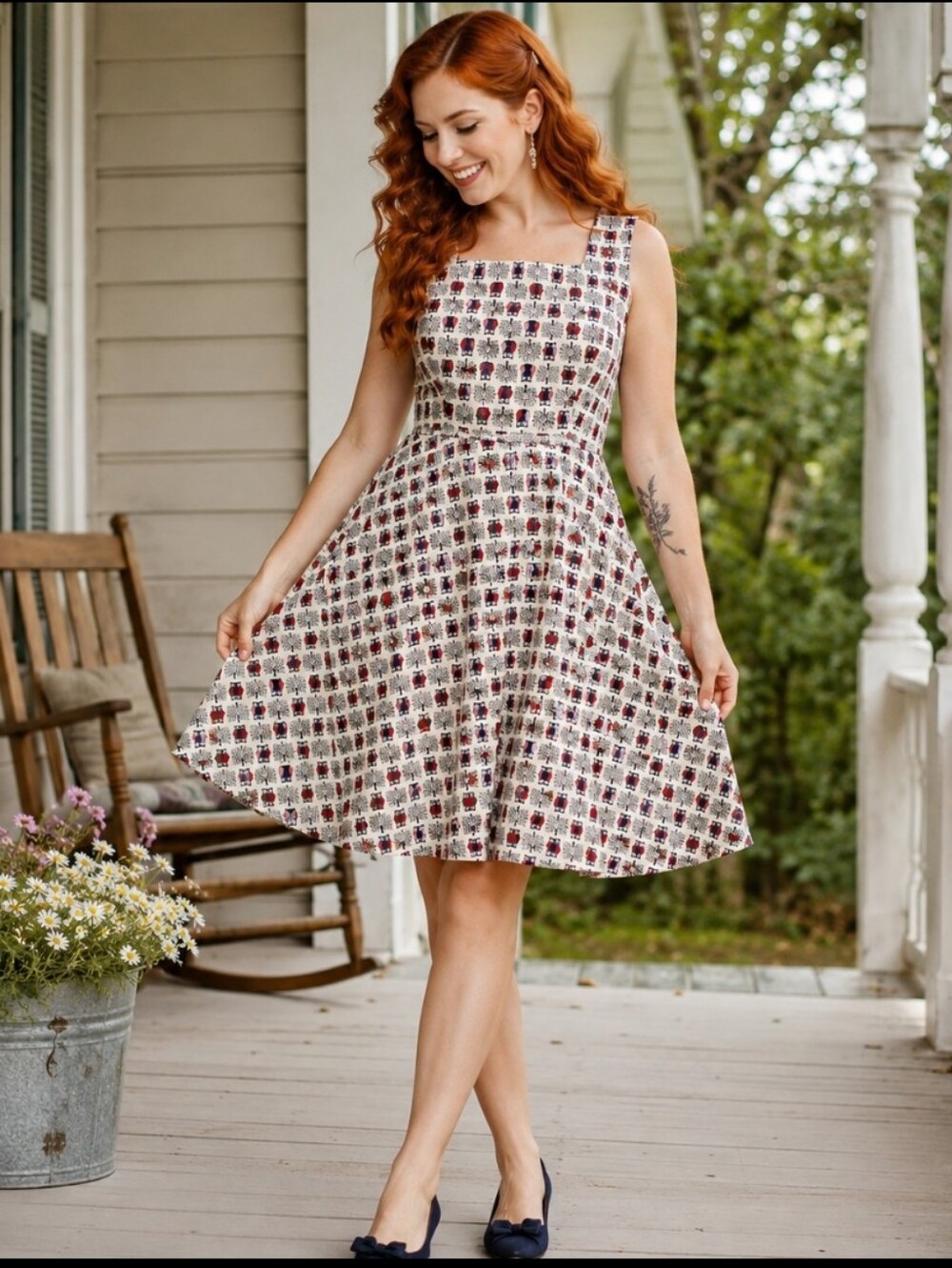 Yellow Star ModCloth Owl Tree Print Fit & Flare Dress Large Retro Twee